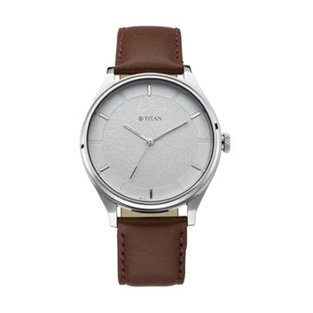 Titan Men’s Analog White Watch Gradient Dial & Sleek Markings with Leather Strap